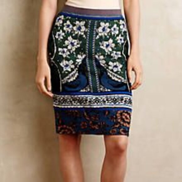 Anthropologie Moth Jacquard Floral Print Knit Skirt. Medium - Picture 2 of 7